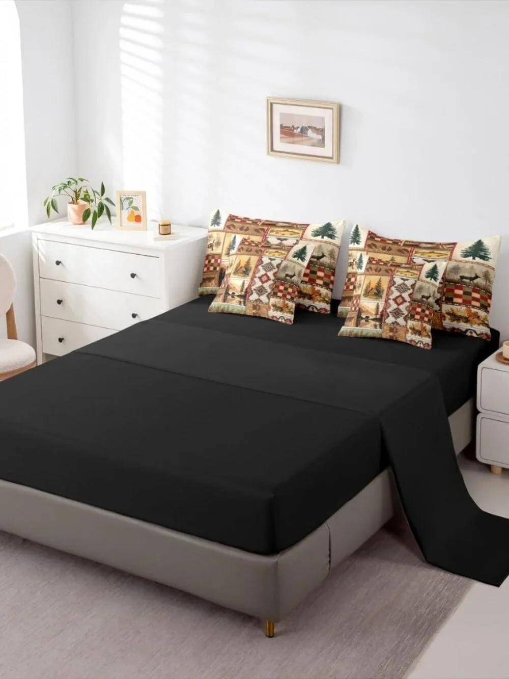 Rustic Cabin Comforter Set Queen Size,7 Pieces Farmhouse Lodge Bedding Set,Wildl